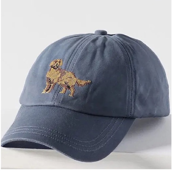 Anthropologie Needlepoint Lab Dog Baseball Cap New Hat Blue One Size
